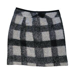 Banana Republic Heritage Plaid Wool Blend Skirt Size 4 Black & Gray Checkered Pa